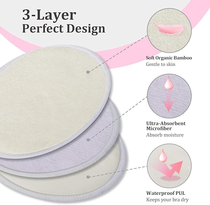 Reusable Maternity Nursing Pads – Soft Cotton, Washable & Absorbent Breast Pads for Breastfeeding Mothers (6 PCS, White)