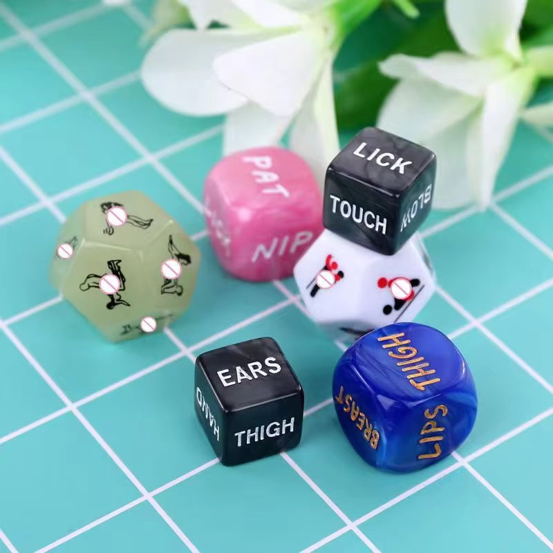 Dice with sexual innuendos on a grid background