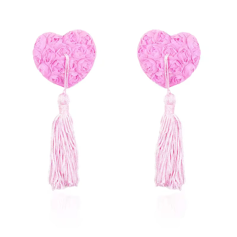 Rose Heart-shaped Nipple Stickers with Tassels Accessories