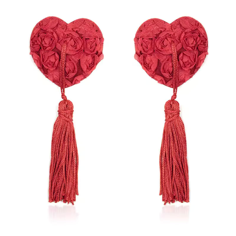 Rose Heart-shaped Nipple Stickers with Tassels Accessories