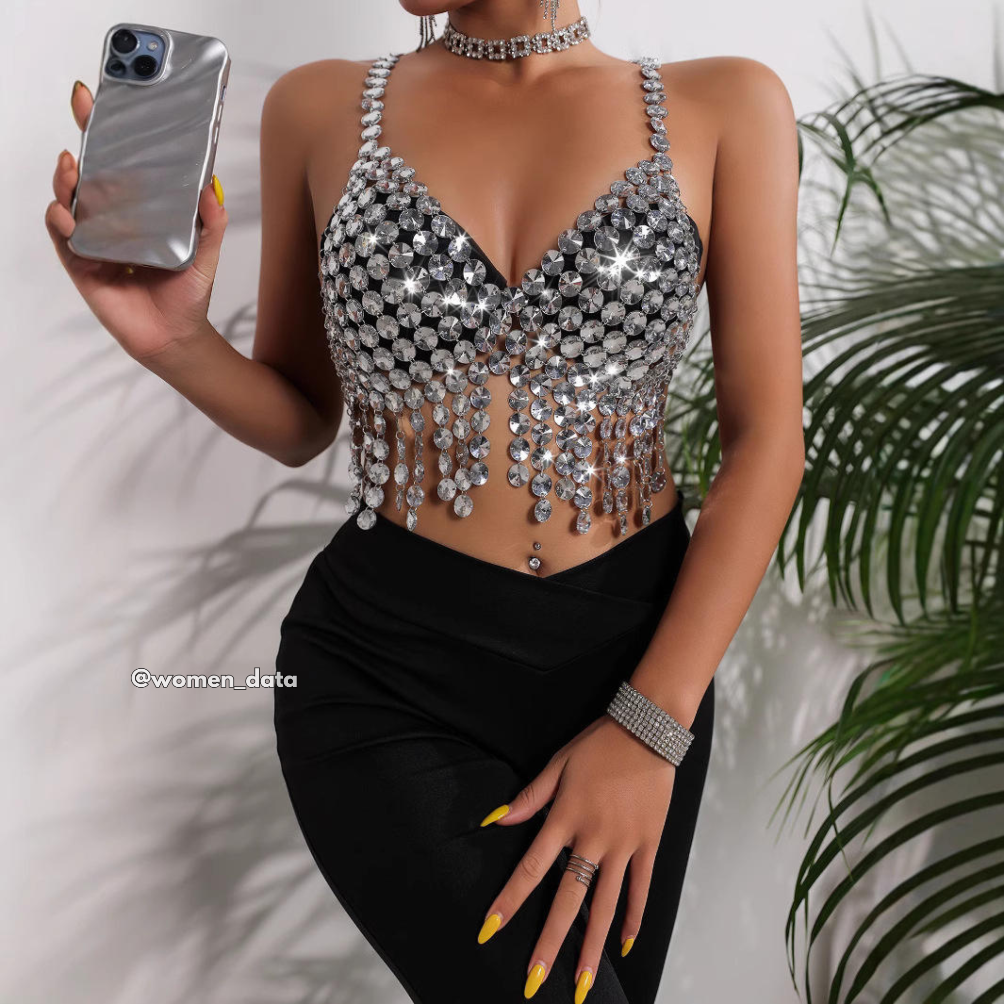 Silver Crystal Tassel Bralette