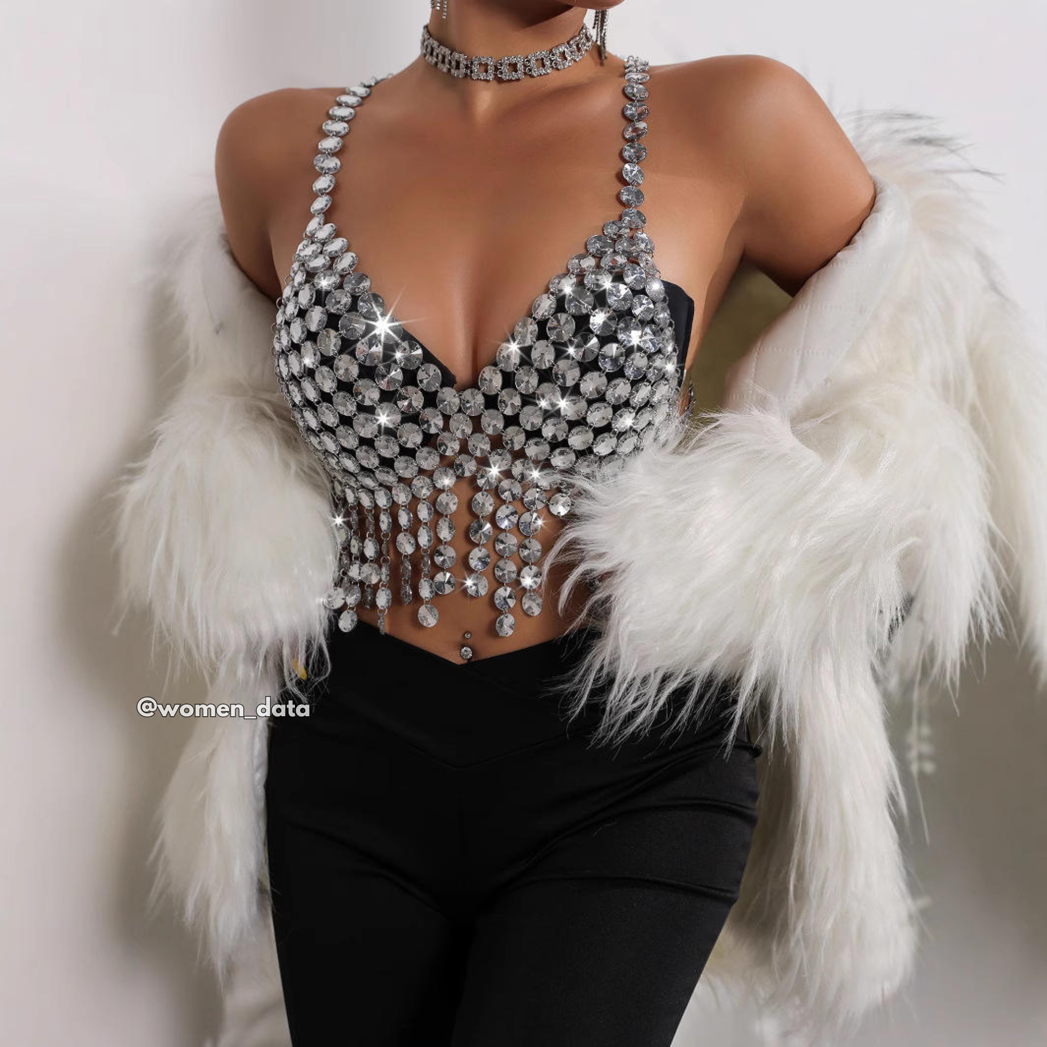 Silver Crystal Tassel Bralette