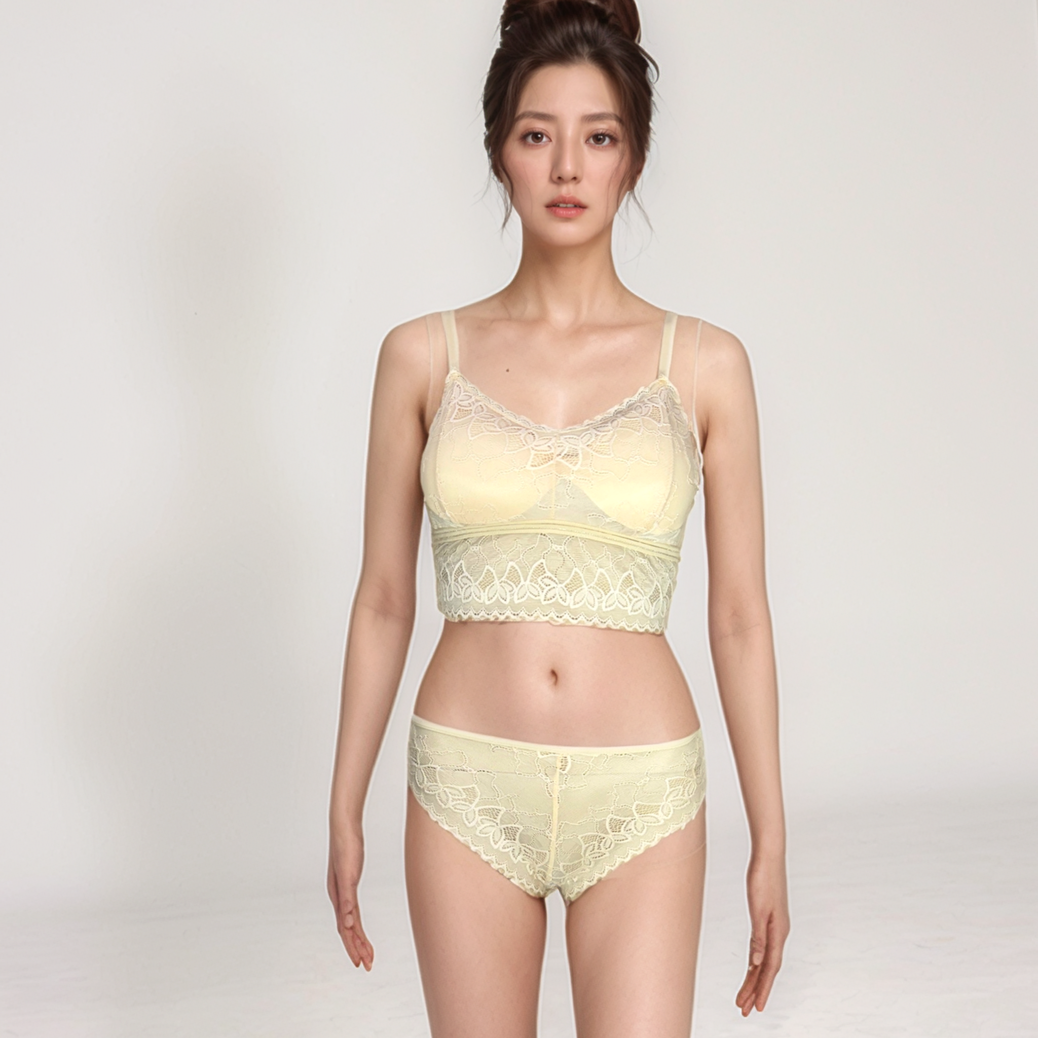 Fancy Lace Sexy Bra Panty Set Skin Free Size