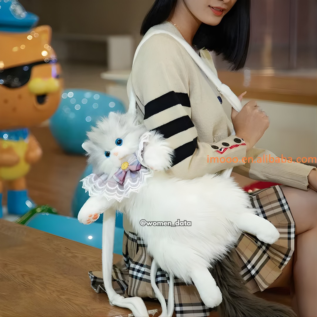 Kawaii Cat Plush Backpack with Accessories