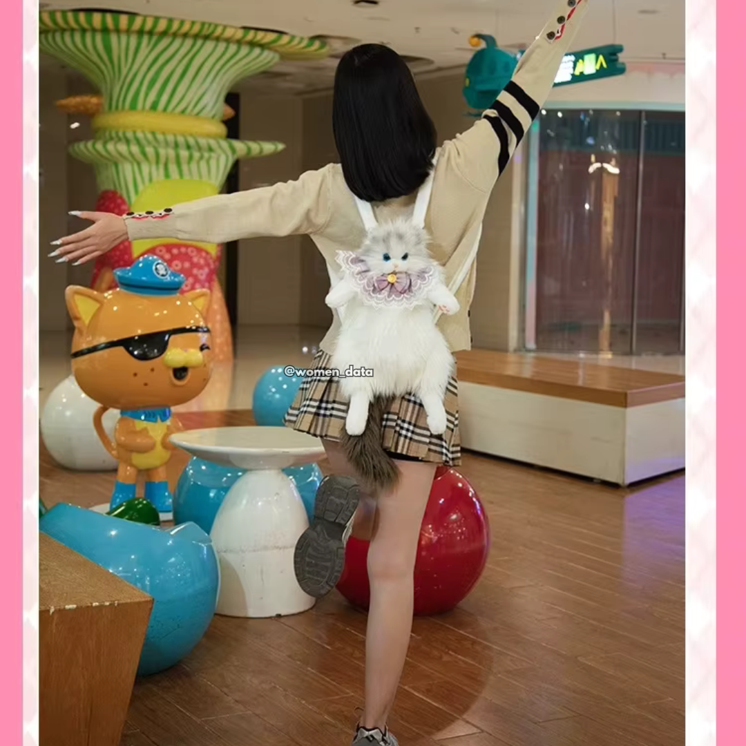 Kawaii Cat Plush Backpack with Accessories
