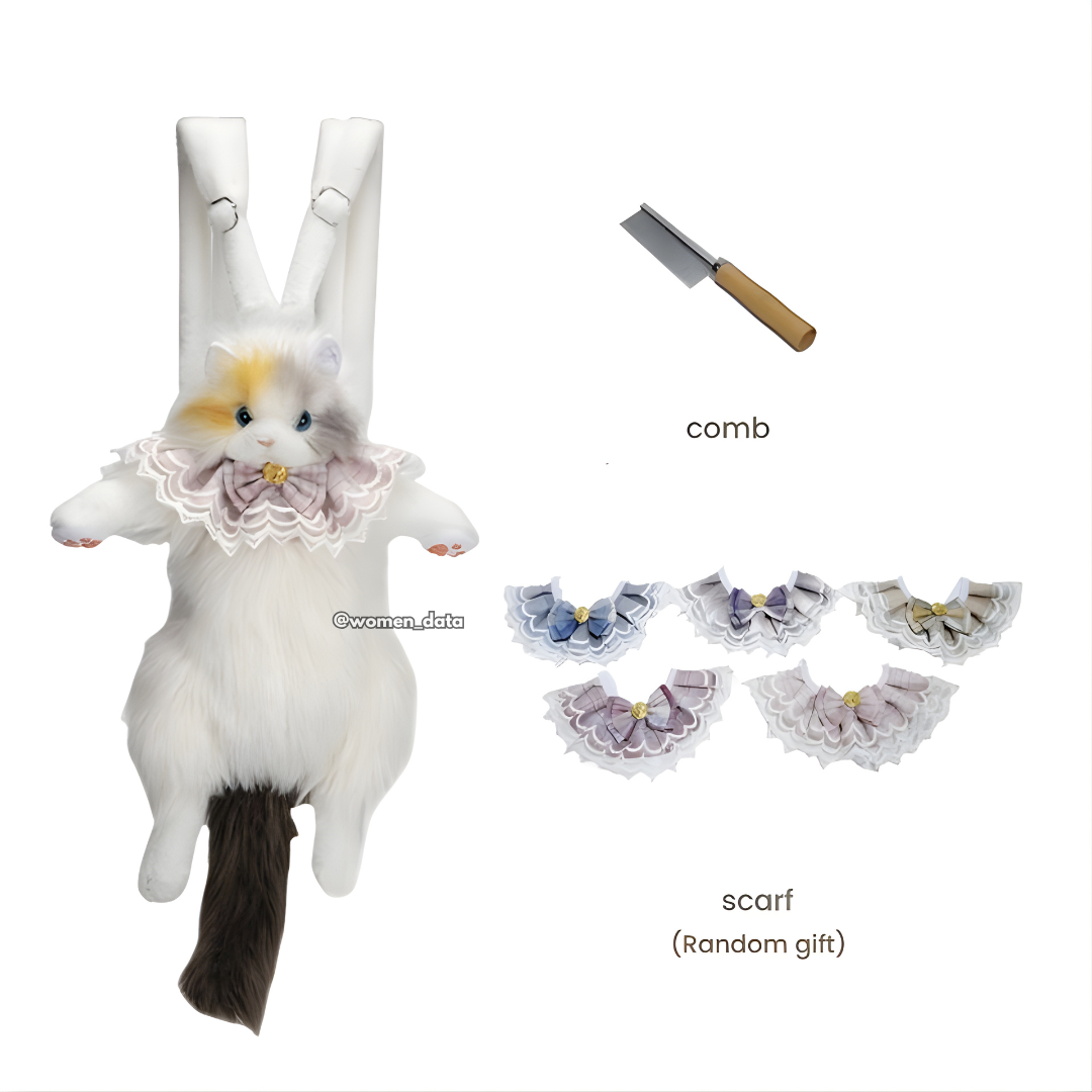 Kawaii Cat Plush Backpack with Accessories