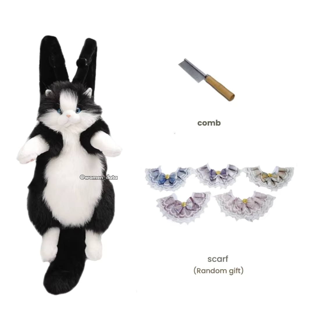 Kawaii Cat Plush Backpack with Accessories