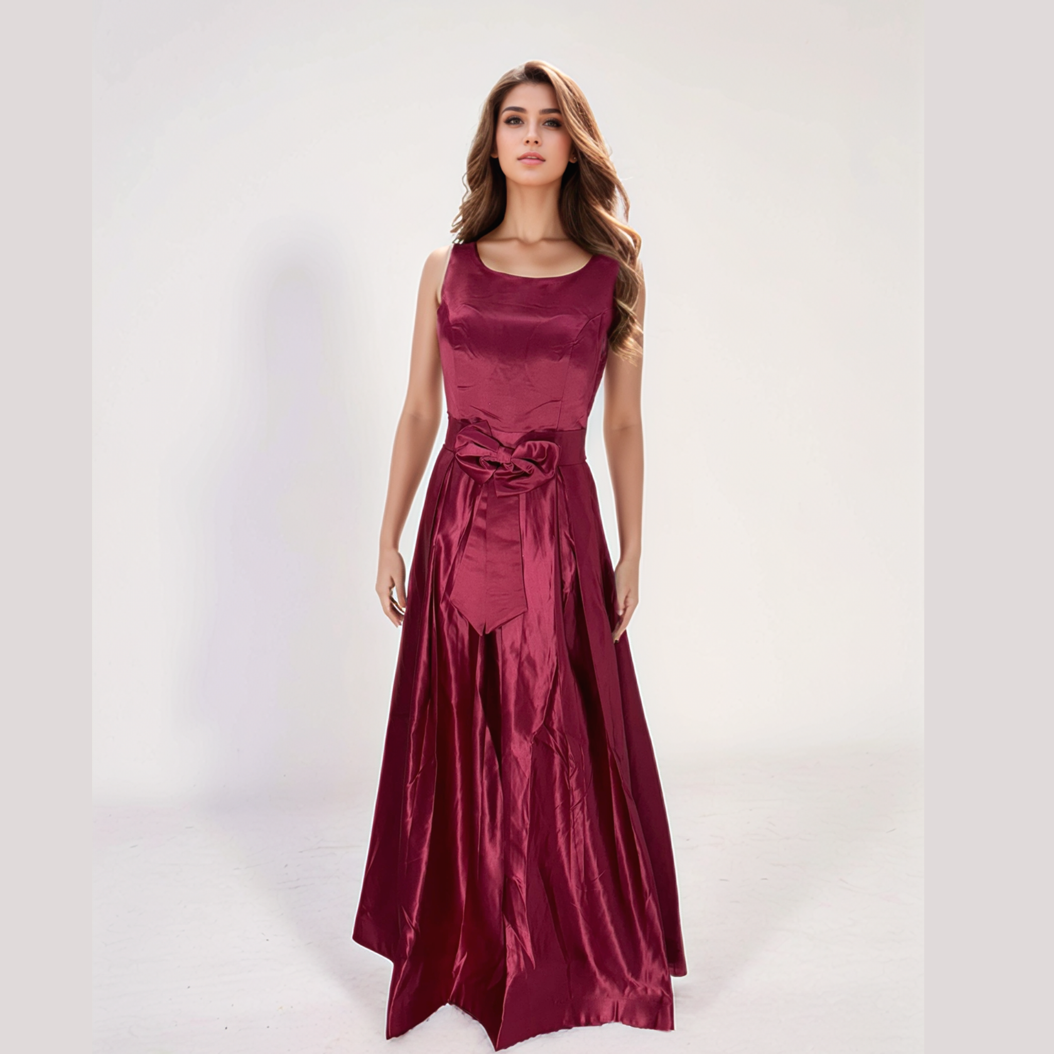 Timeless Beauty Full-Length A-Line Wedding & Party Gown for Women Marun Free Size Attach Sleeves