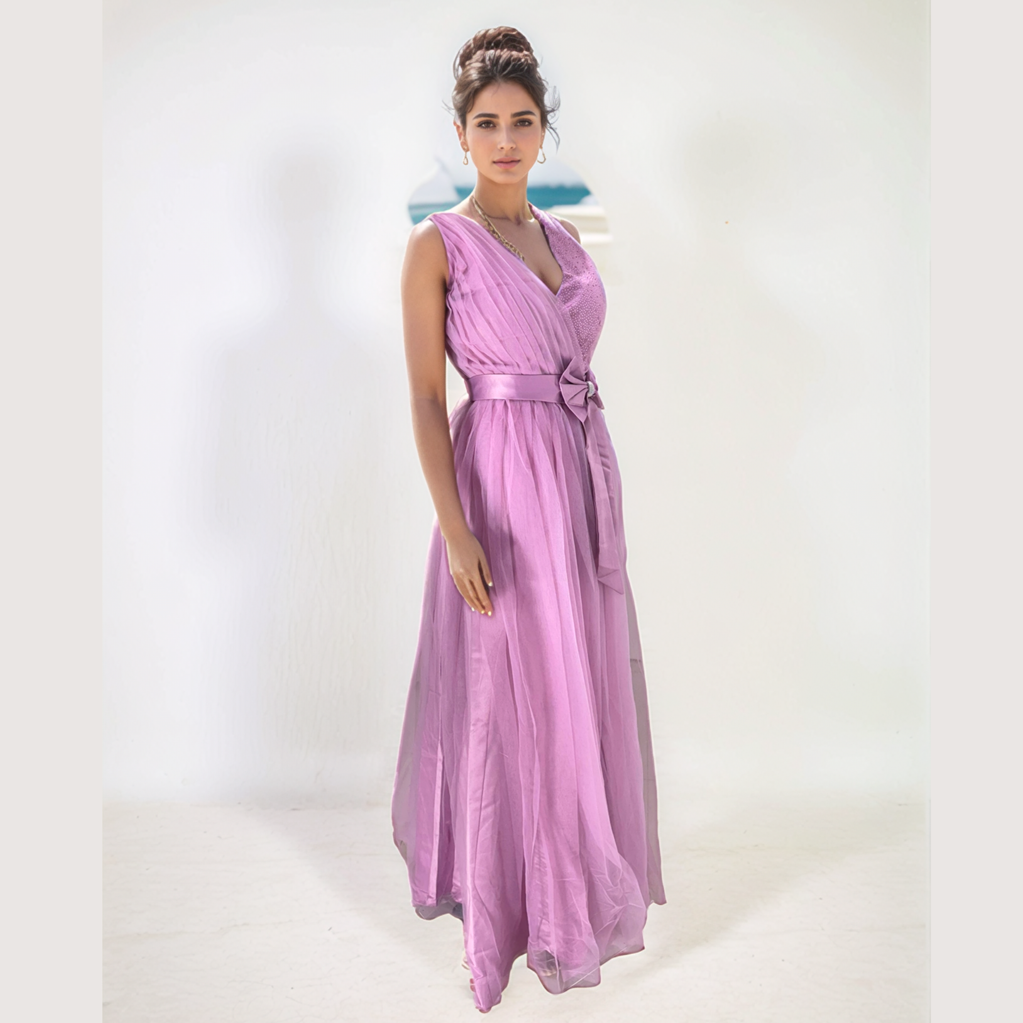 Layered Net and tulle base women gown Dress