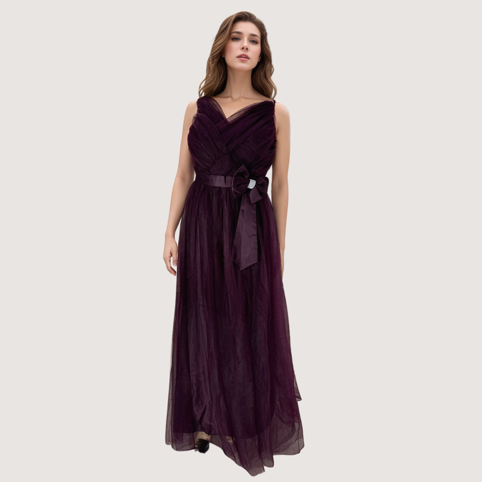 Glamorous Net Wedding Gown for Women - Party & Reception Wear Purple Free Size Attach Sleeves