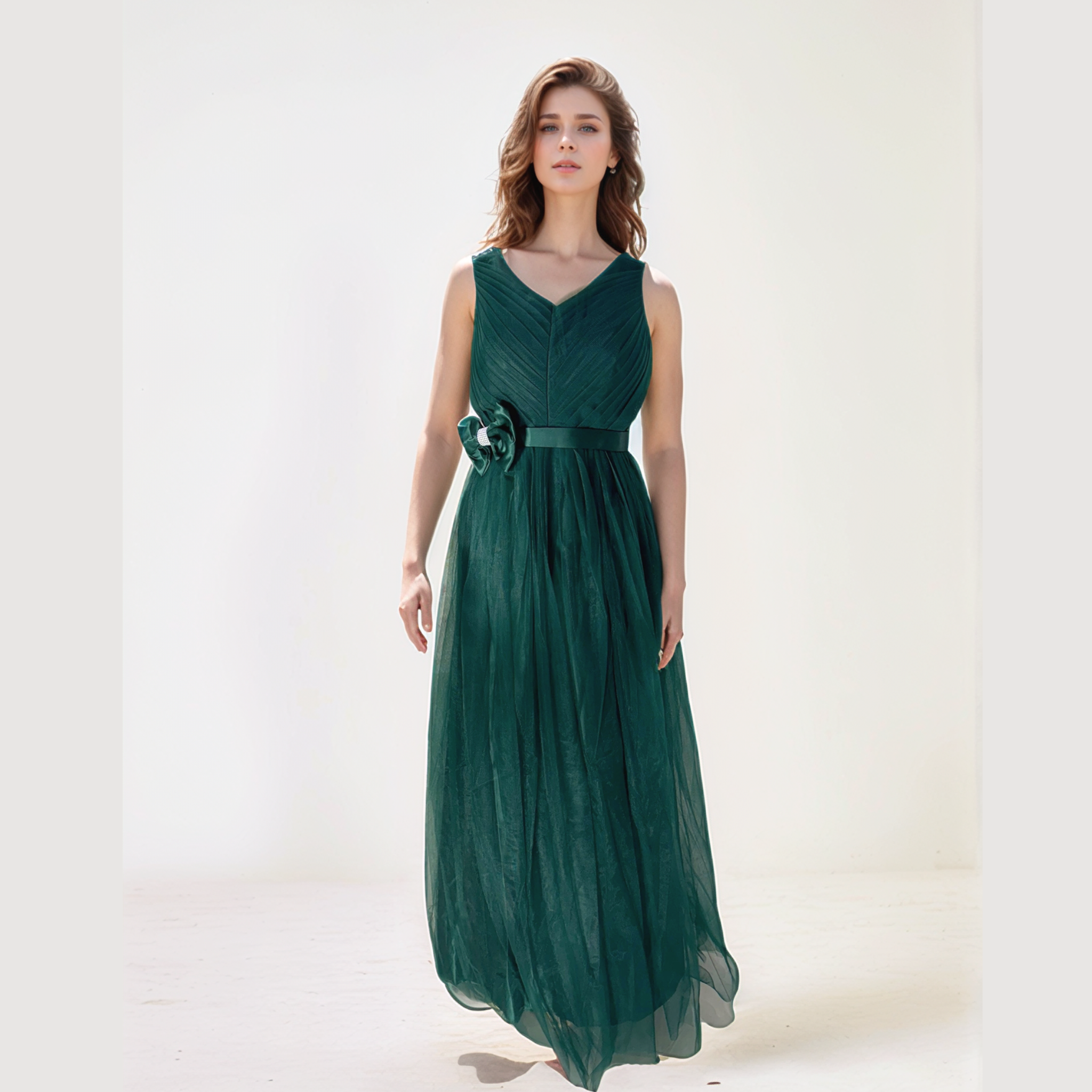 Graceful Tulle Layered Ball Gown for Wedding & Party Wear Green Free Size Attach Sleeves