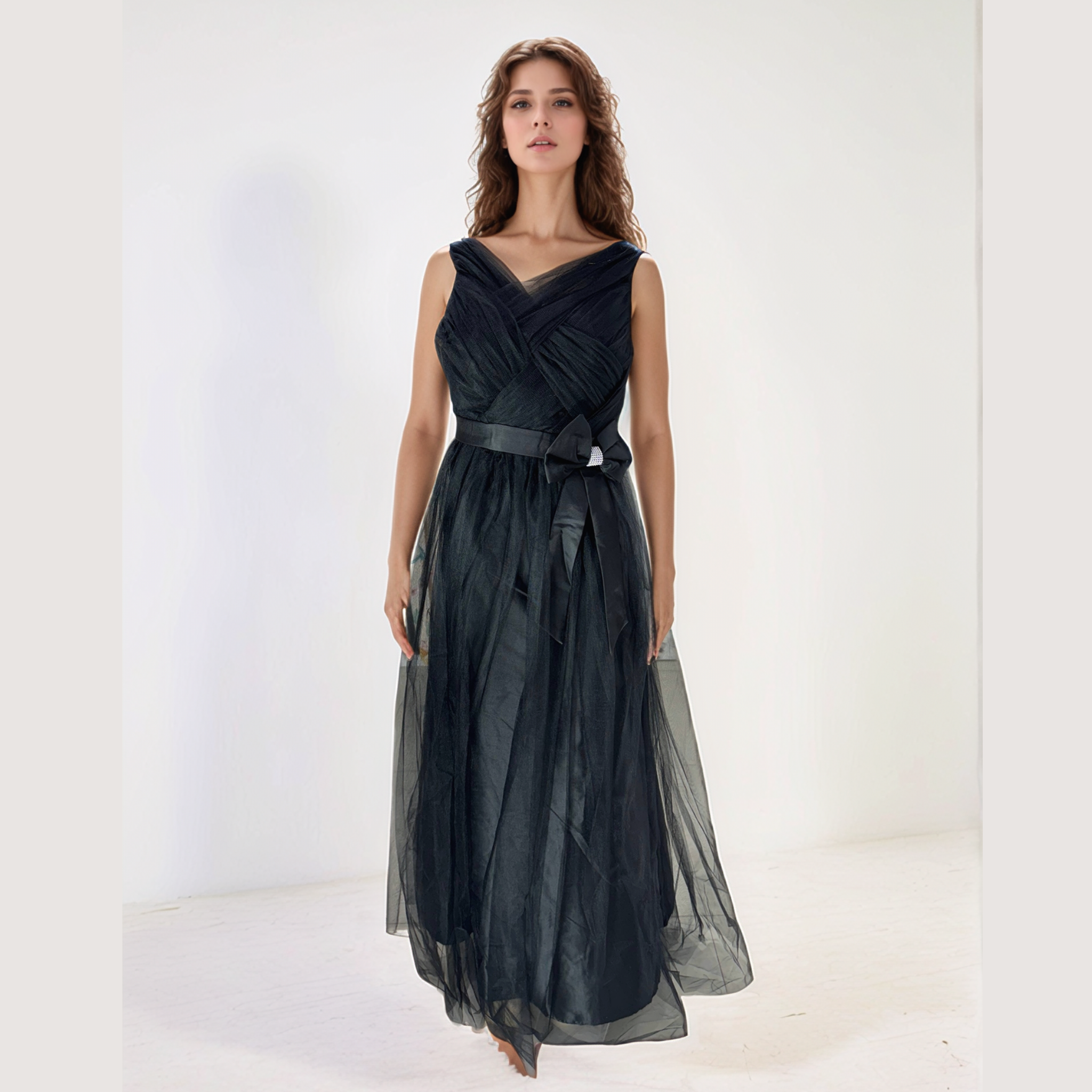 Glamorous Net Wedding Gown for Women - Party & Reception Wear Black Free Size Attach Sleeves