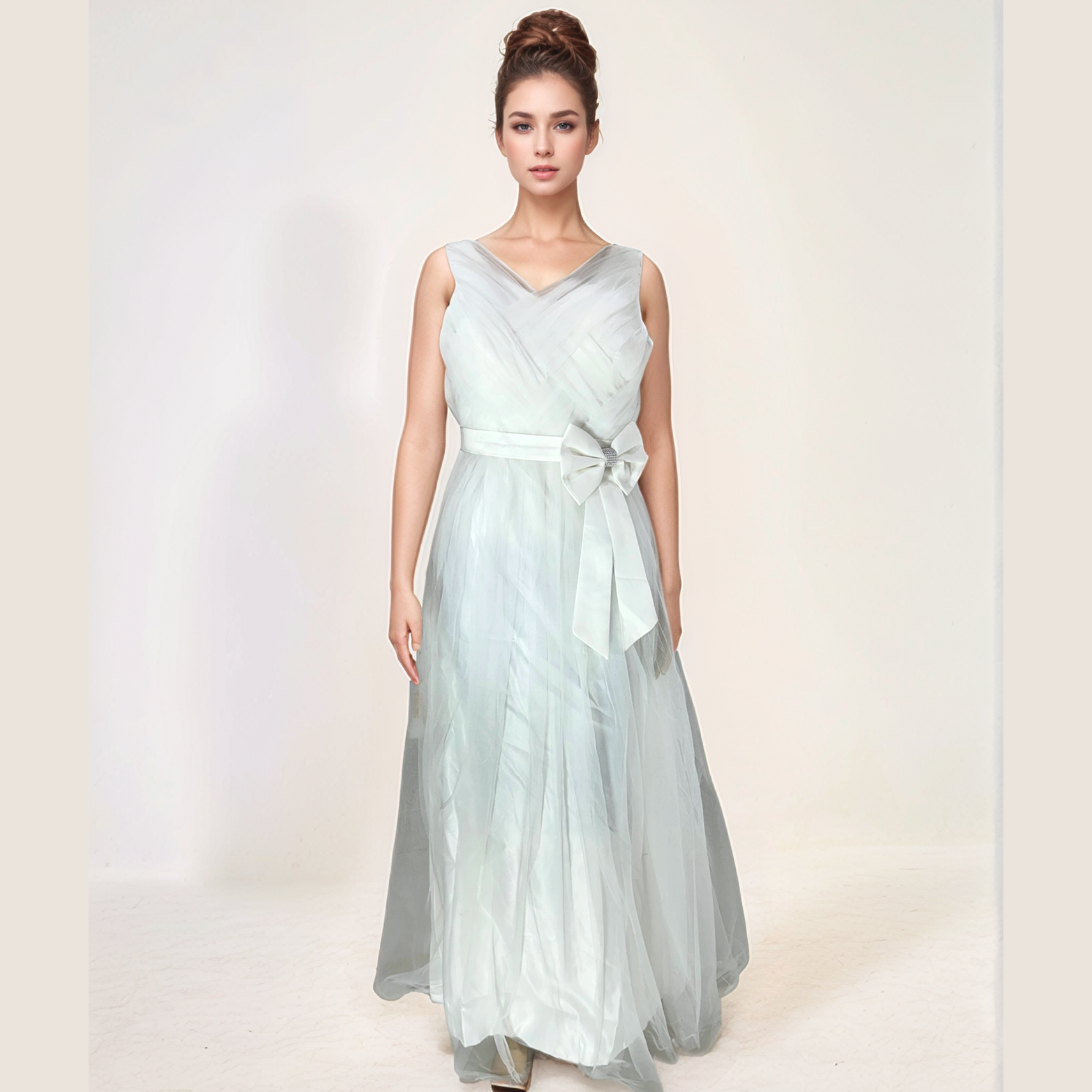 Glamorous Net Wedding Gown for Women - Party & Reception Wear White Free Size Attach Sleeves