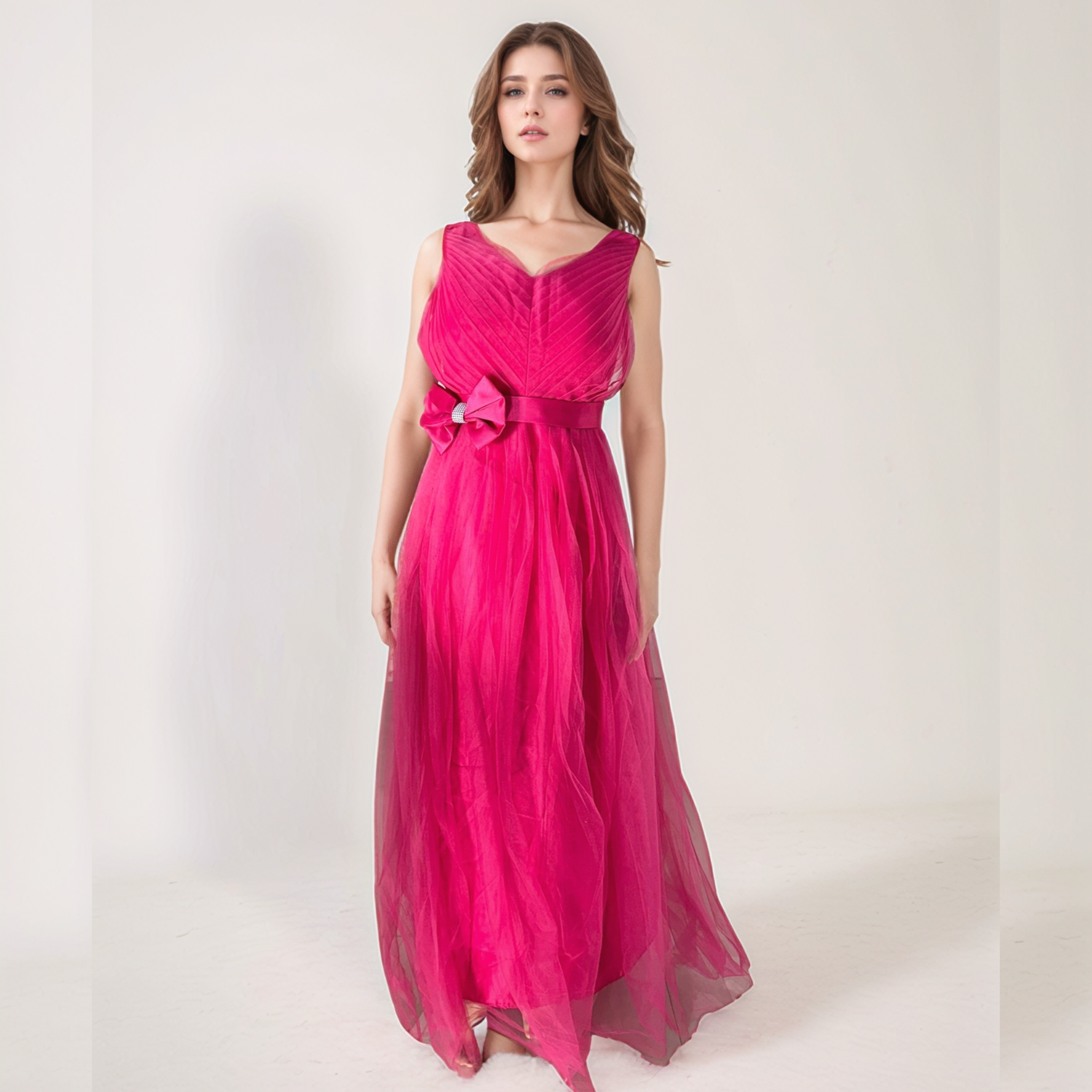 Graceful Tulle Layered Ball Gown for Wedding & Party Wear Pink Free Size Attach Sleeves