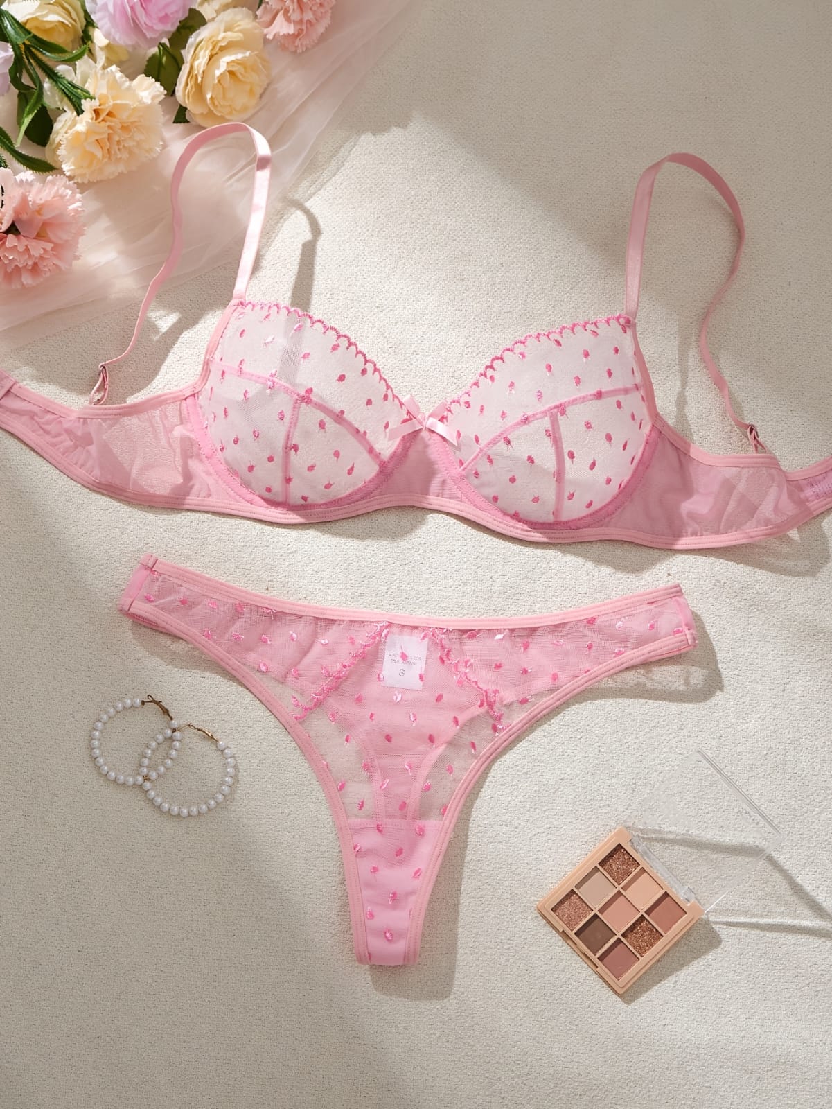 Lace Strappy Underwire Panty Set French Style 2-Piece Women&