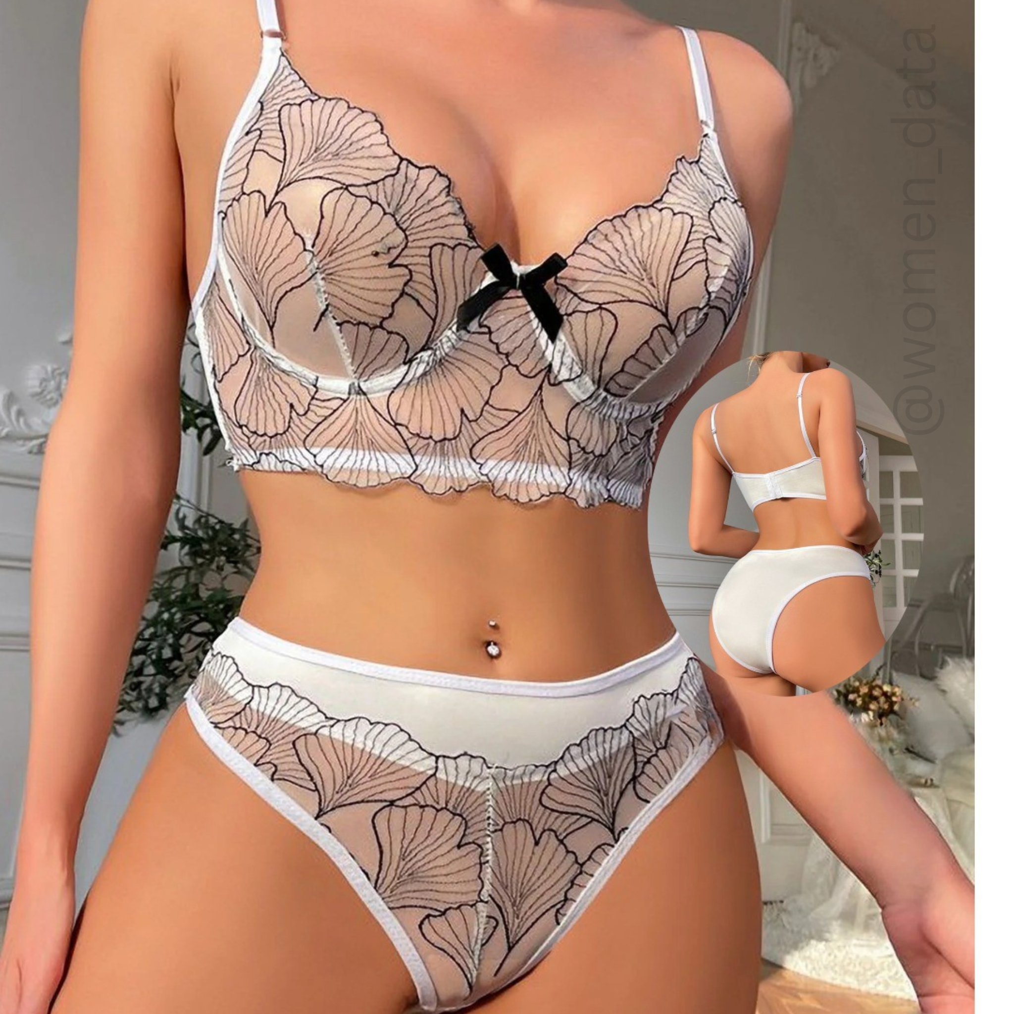 White Floral Lingerie Set
