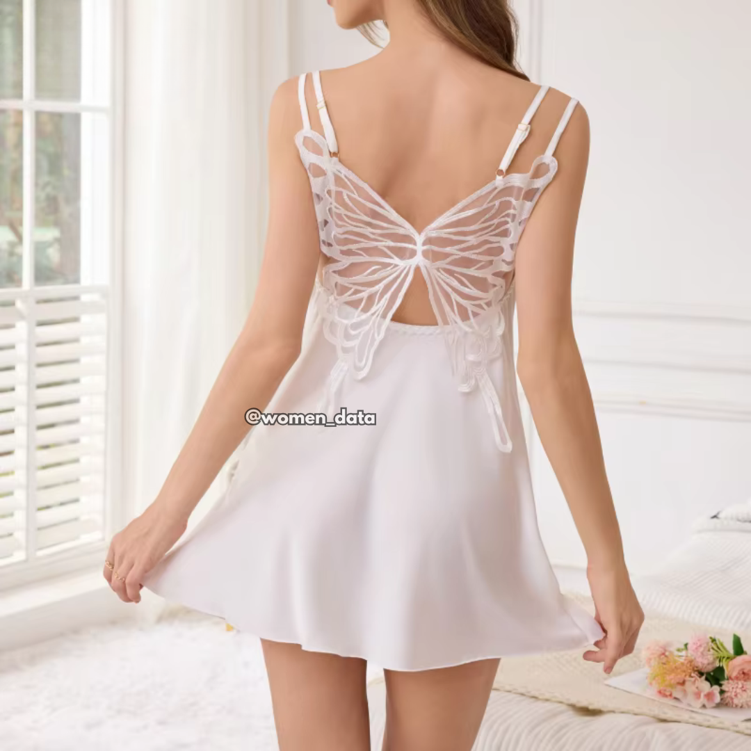 White Bridal Lace Lingerie Set with Butterfly Back Design