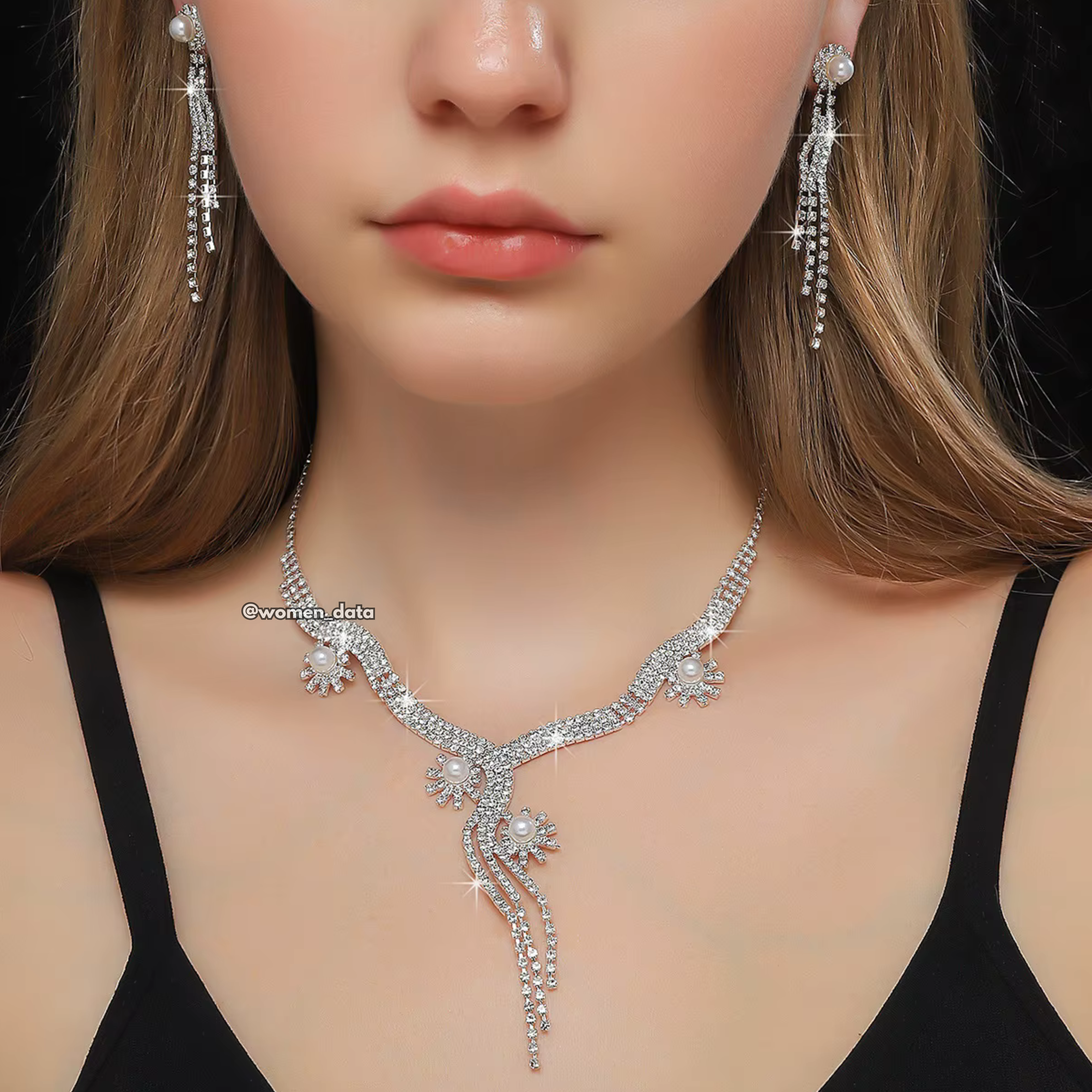 Women Crystal Drop Necklace Set