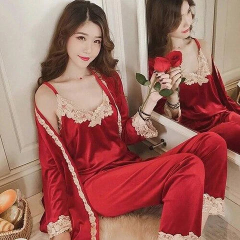Women Satin Lace Nightwear Set – 5 Piece