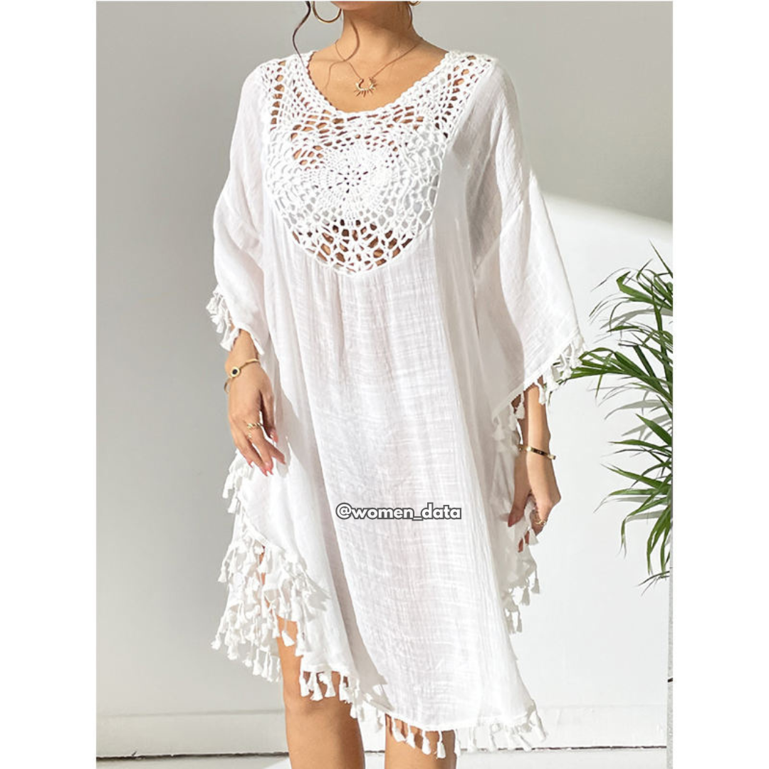 Women’s Crochet Neck Beach Kaftan Cover-Up