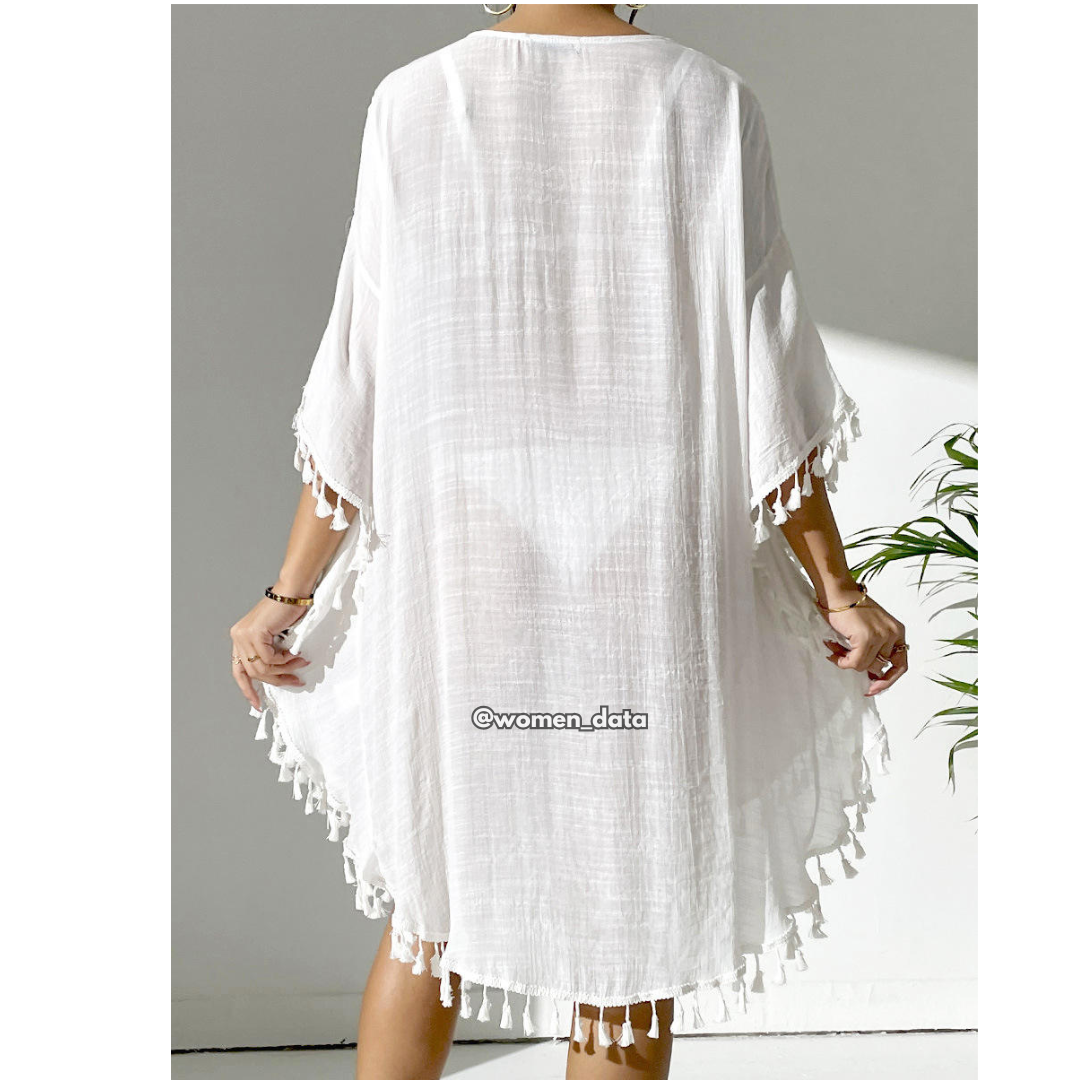 Women’s Crochet Neck Beach Kaftan Cover-Up
