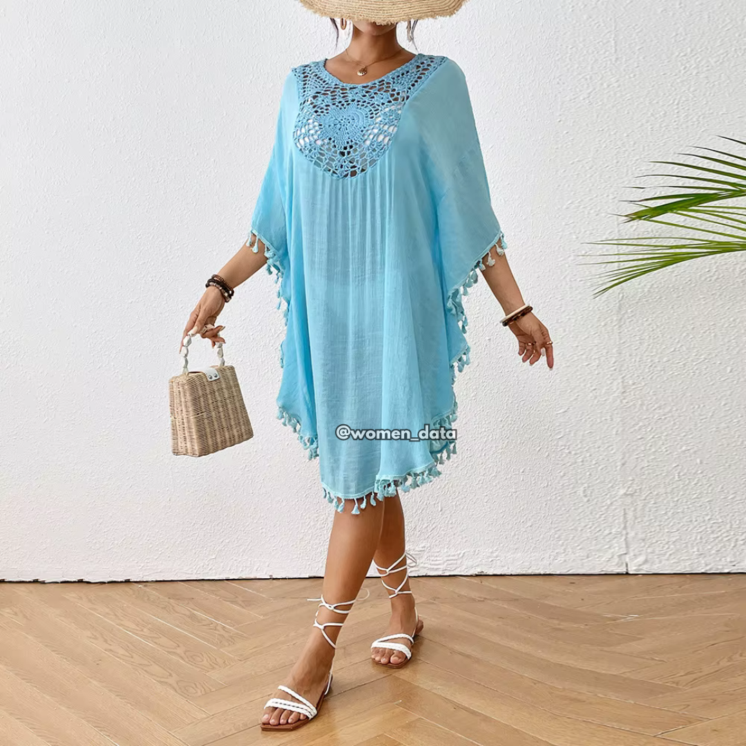 Women’s Crochet Neck Beach Kaftan Cover-Up