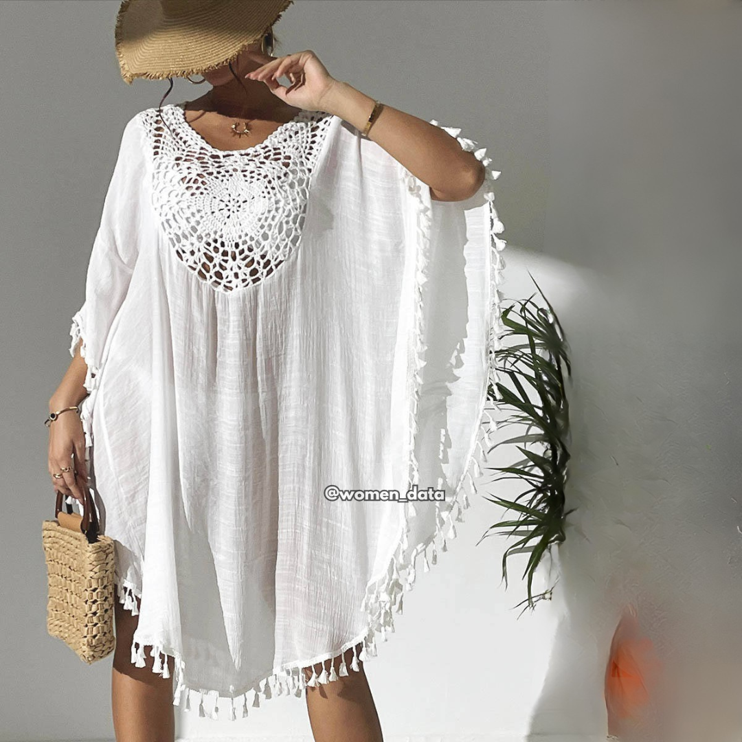 Women’s Crochet Neck Beach Kaftan Cover-Up