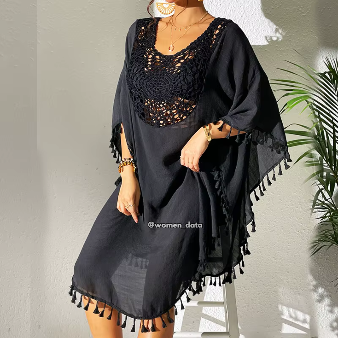 Women’s Crochet Neck Beach Kaftan Cover-Up