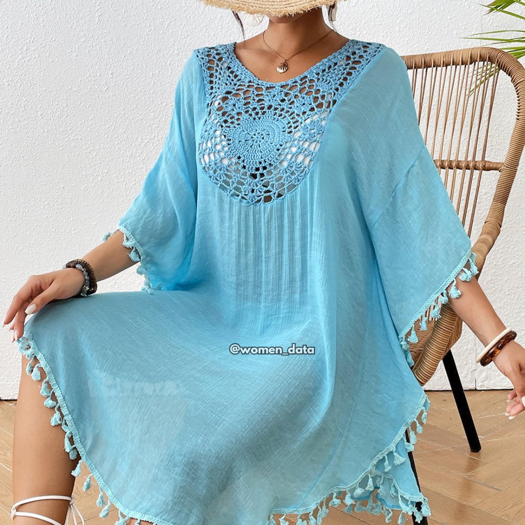 Women’s Crochet Neck Beach Kaftan Cover-Up