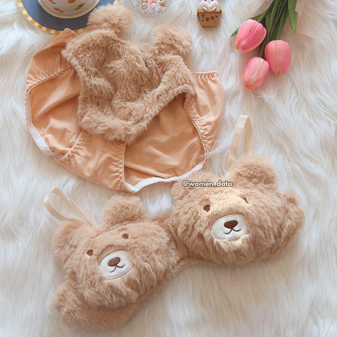Women’s Winter Bear Fur Bra Panty Set