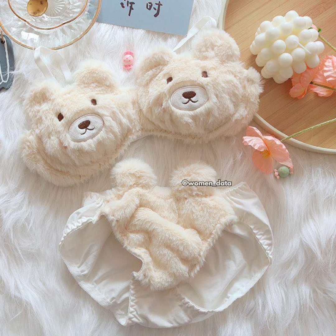 Women’s Winter Bear Fur Bra Panty Set