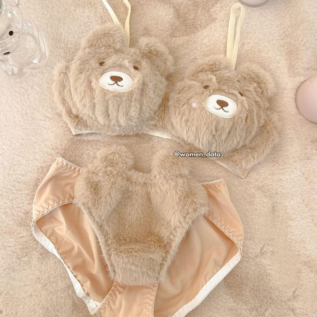 Women’s Winter Bear Fur Bra Panty Set