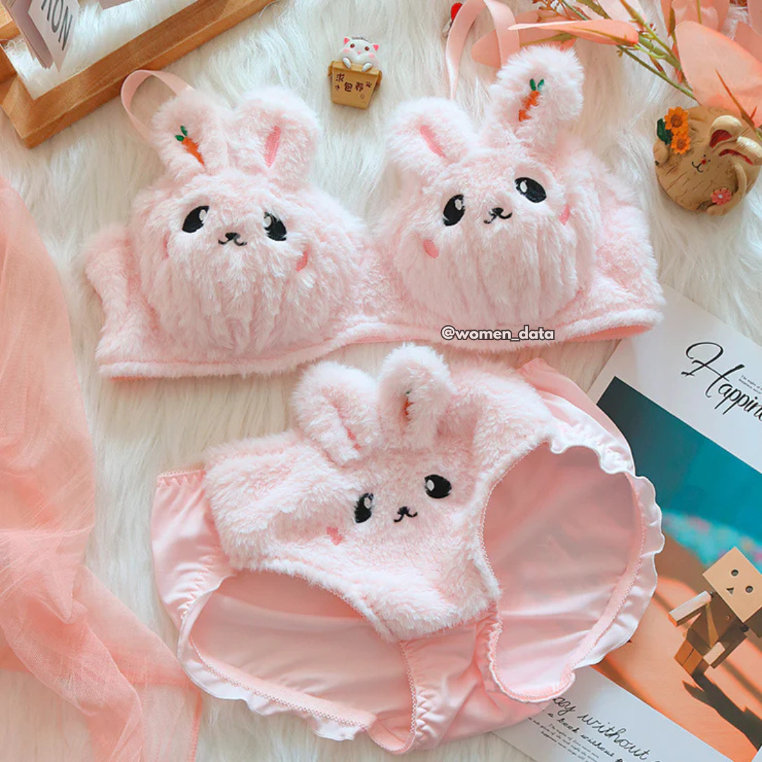 Women’s Winter Bunny Fur Bra Panty Set
