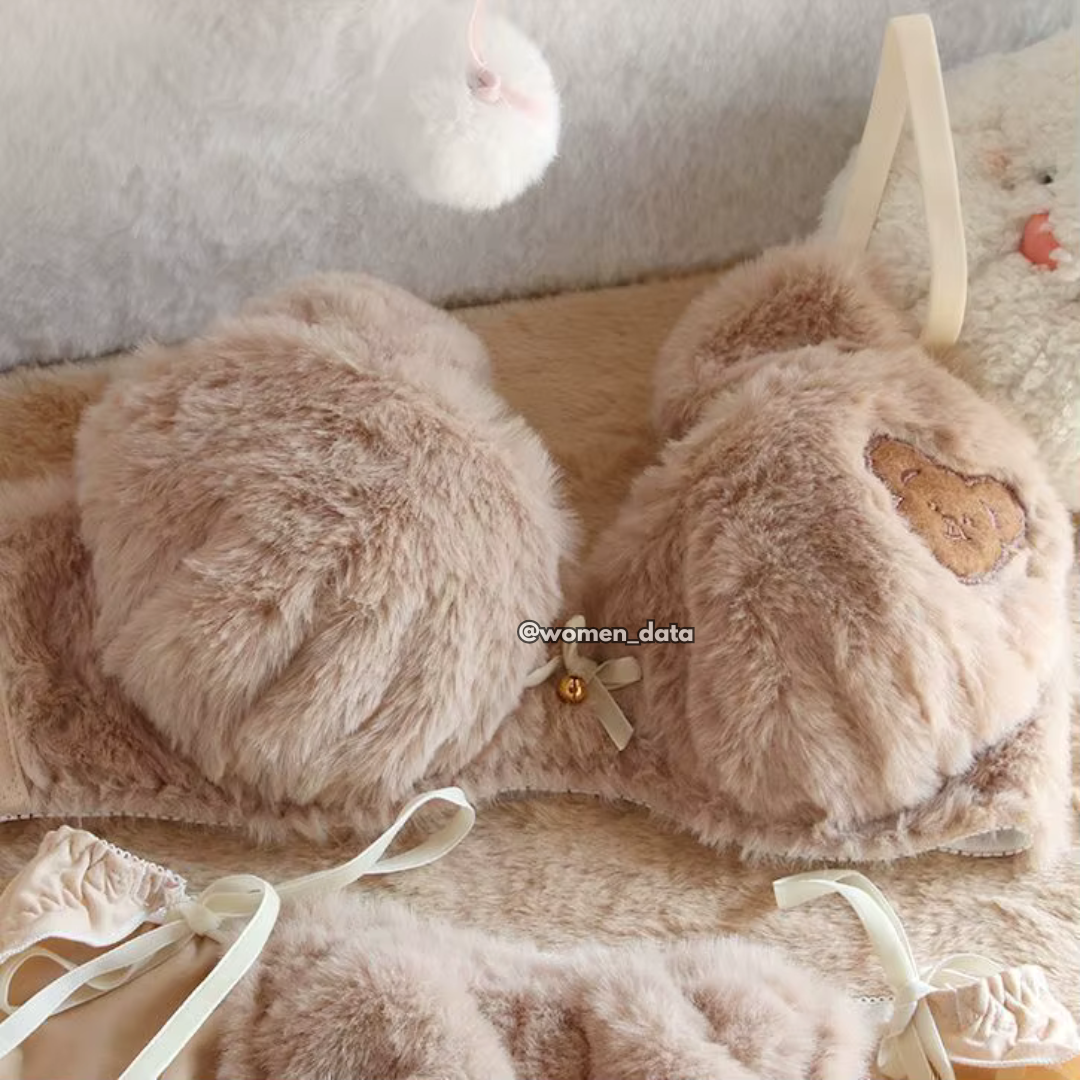 Women’s Winter Fluffy Bear Bra Panty Set