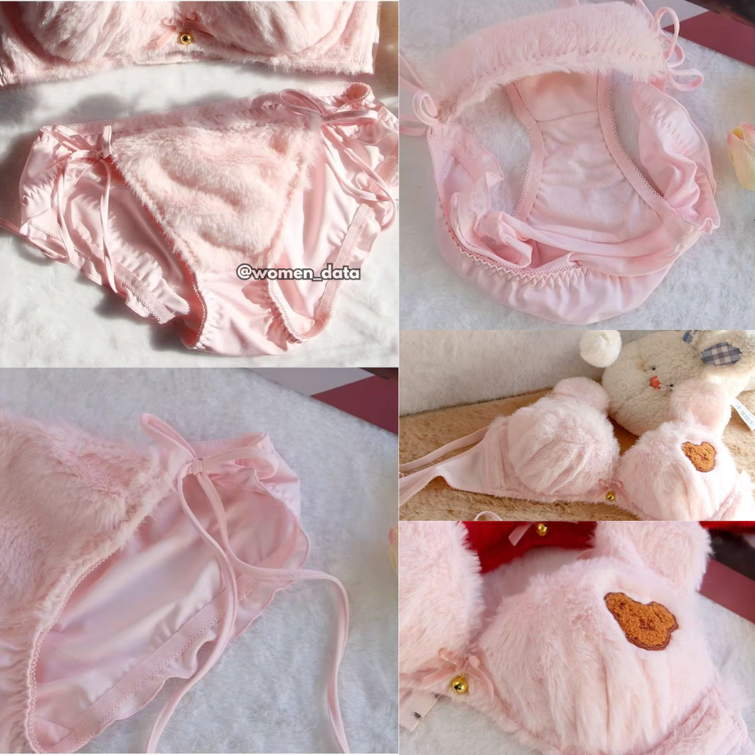 Women’s Winter Fluffy Bear Bra Panty Set