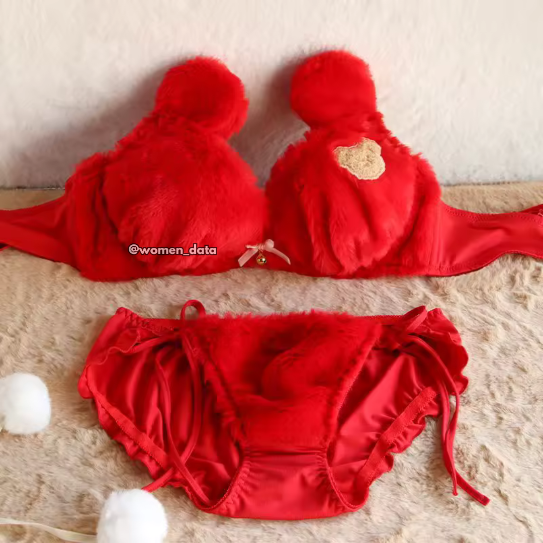 Women’s Winter Fluffy Bear Bra Panty Set