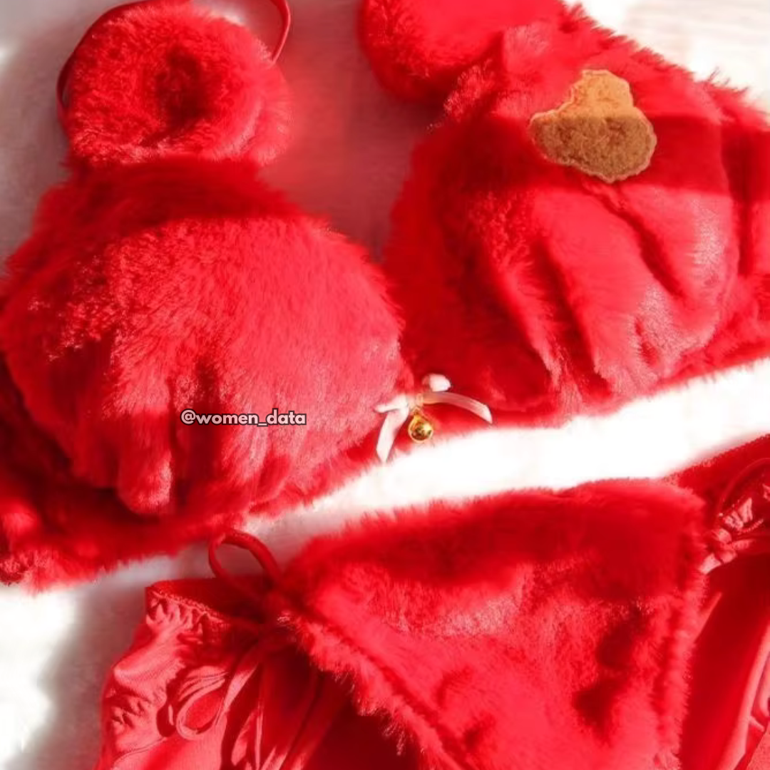 Women’s Winter Fluffy Bear Bra Panty Set
