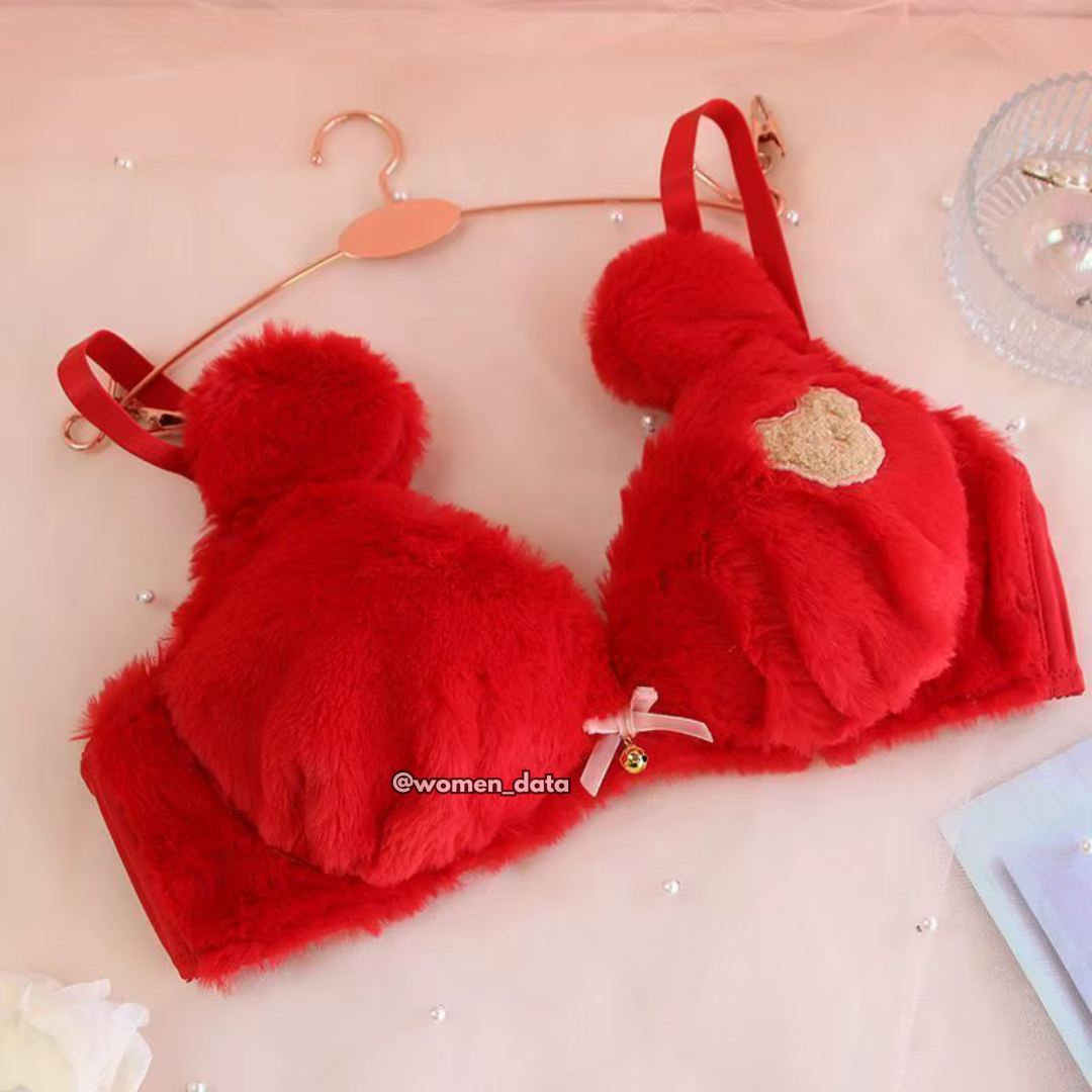 Women’s Winter Fluffy Bear Bra Panty Set