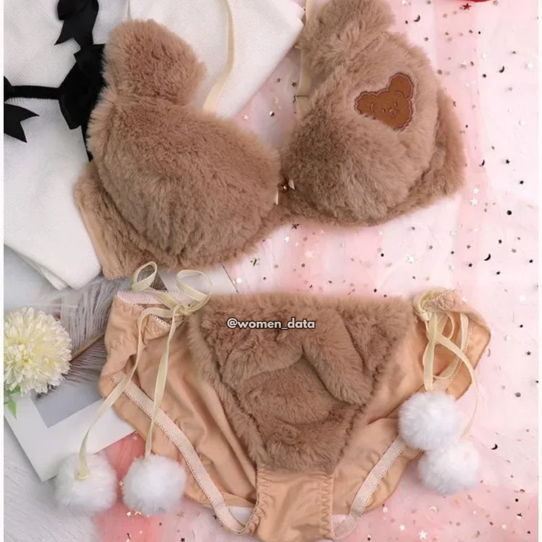 Women’s Winter Fluffy Bear Bra Panty Set