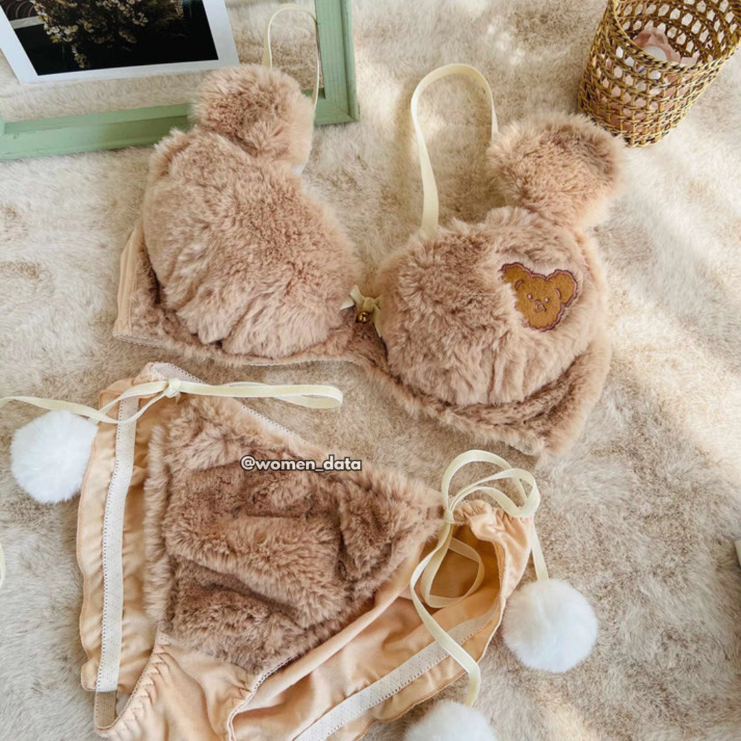 Women’s Winter Fluffy Bear Bra Panty Set