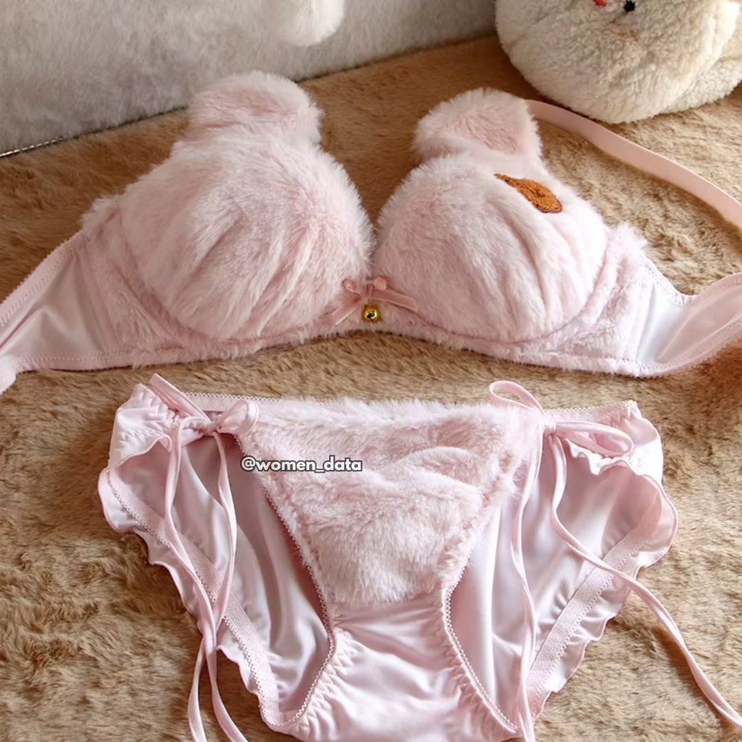 Women’s Winter Fluffy Bear Bra Panty Set