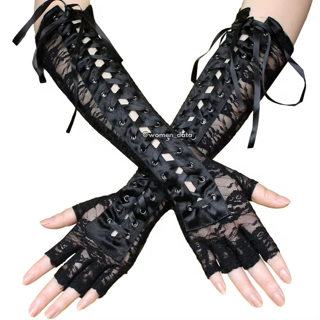 Women’s Gothic Lace-Up Fingerless Long Gloves