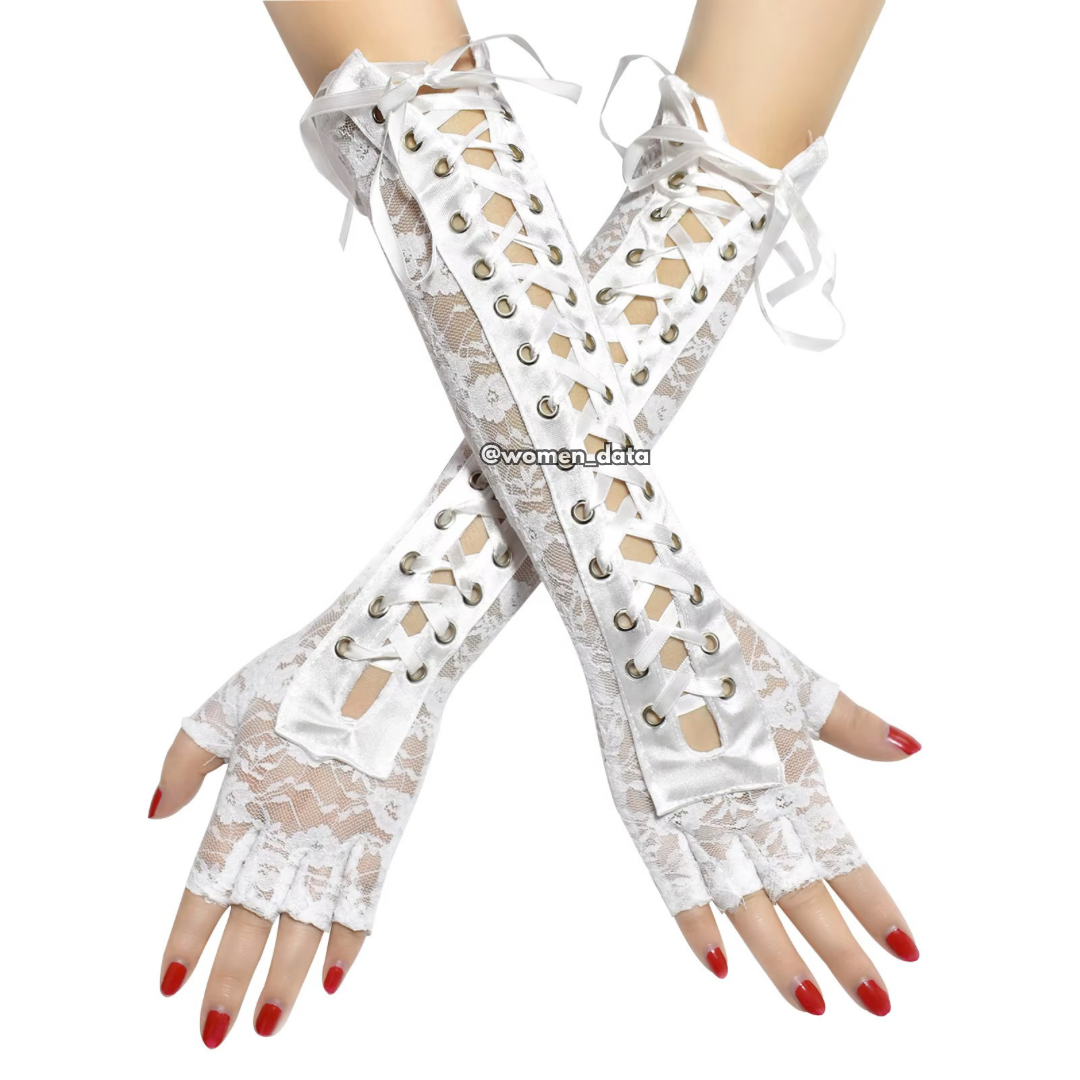 Women’s Gothic Lace-Up Fingerless Long Gloves