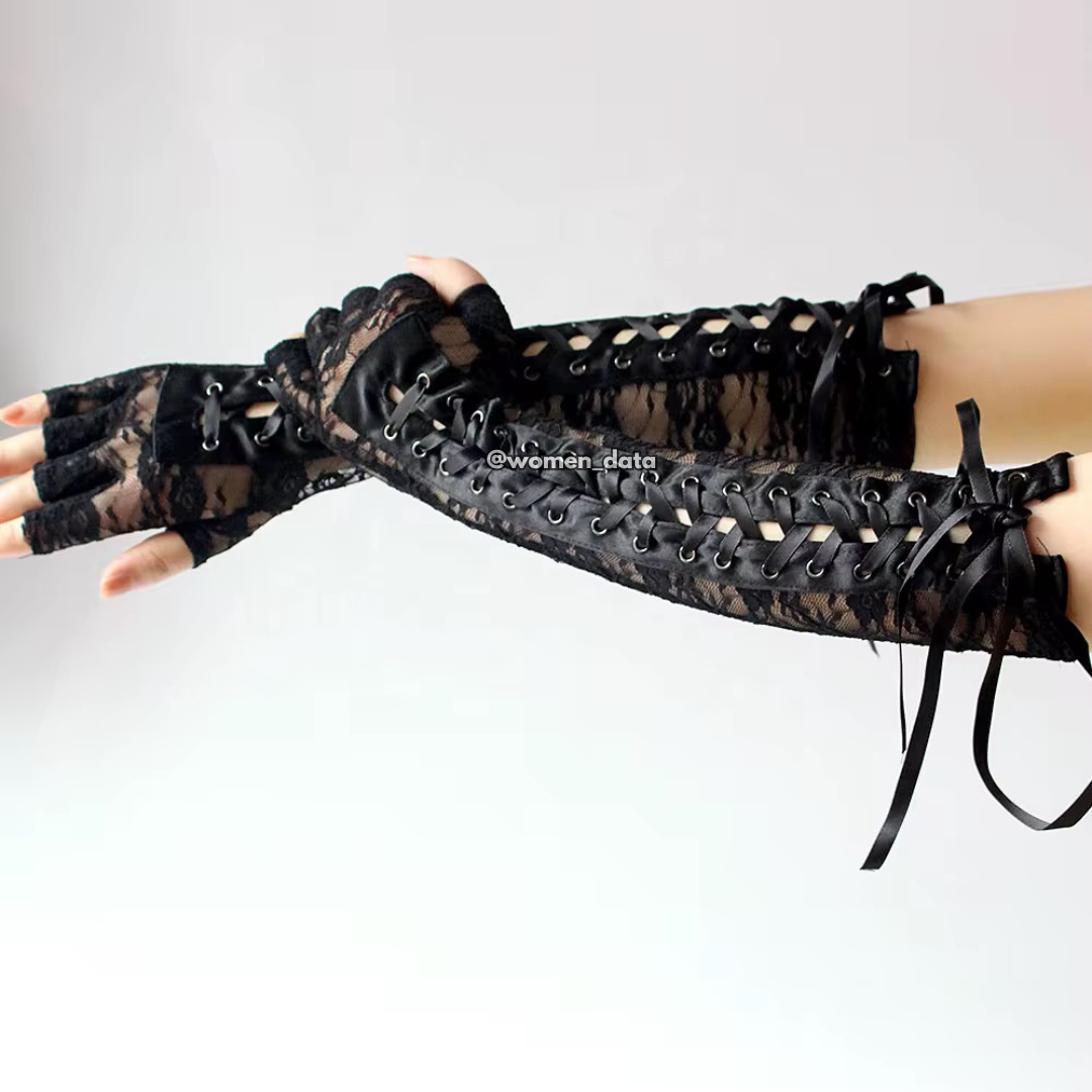Women’s Gothic Lace-Up Fingerless Long Gloves