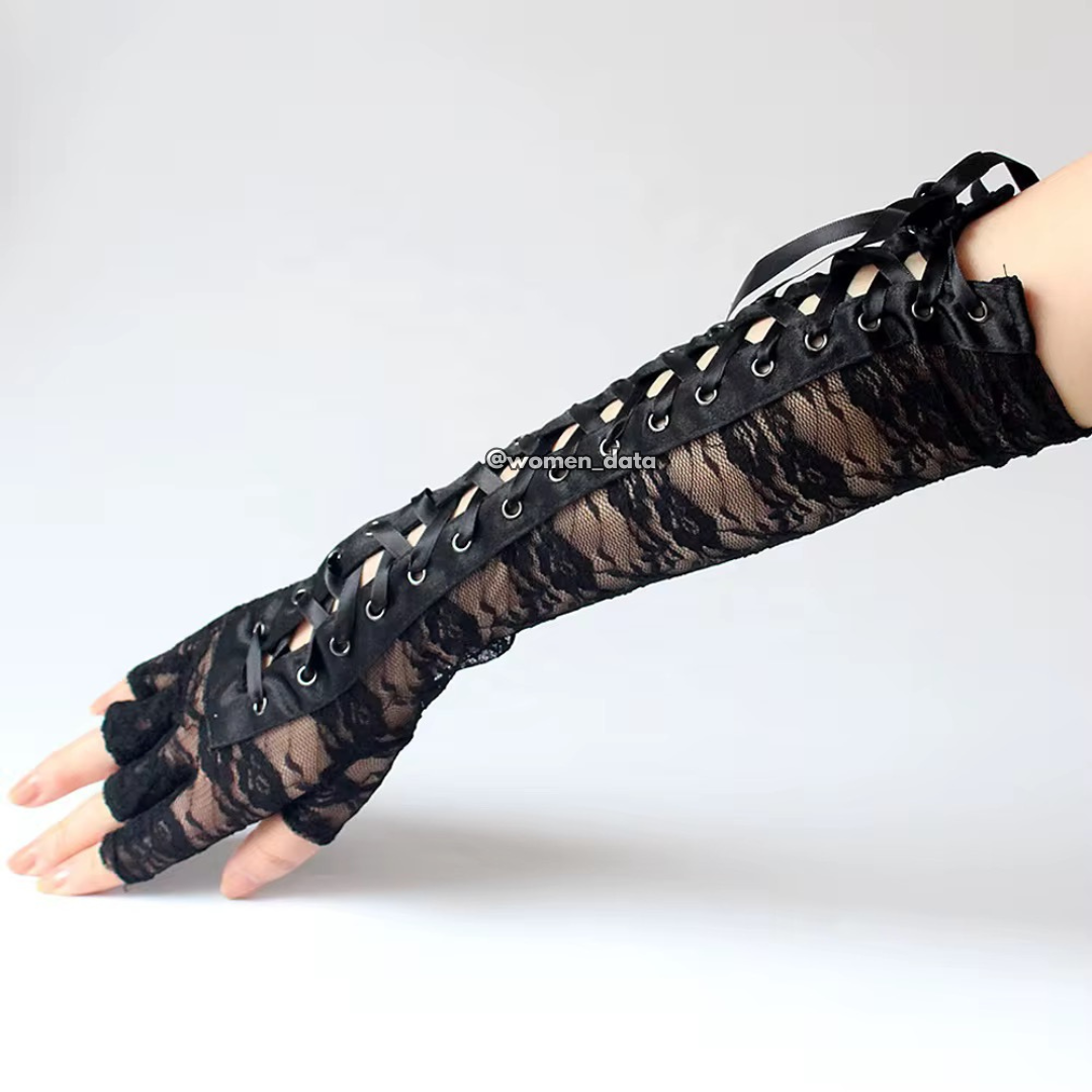 Women’s Gothic Lace-Up Fingerless Long Gloves