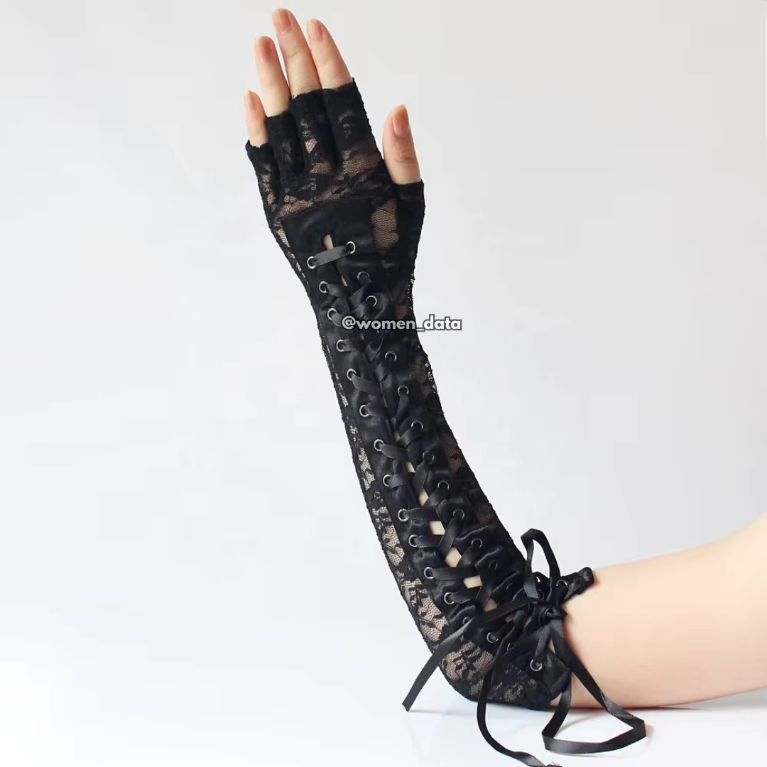 Women’s Gothic Lace-Up Fingerless Long Gloves