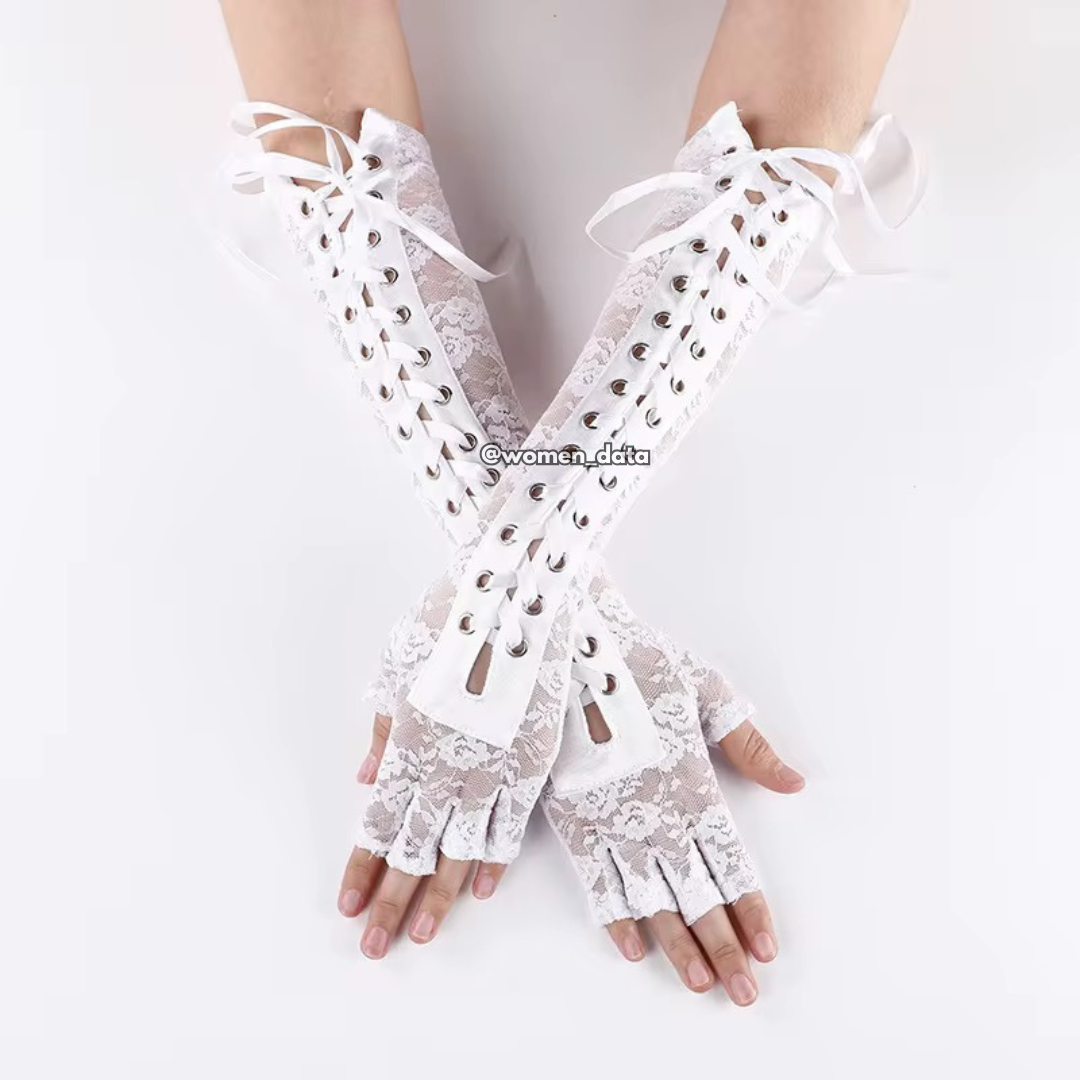 Women’s Gothic Lace-Up Fingerless Long Gloves