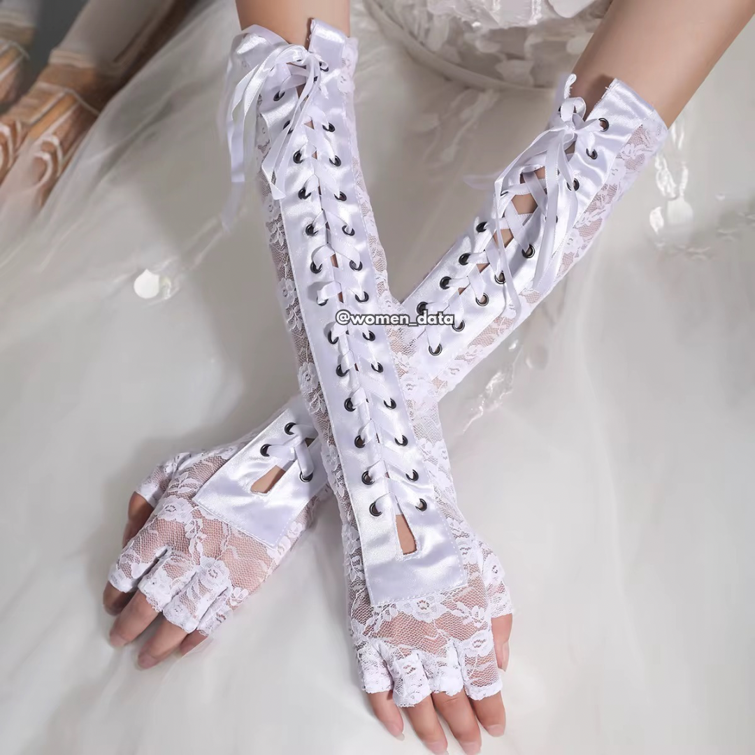 Women’s Gothic Lace-Up Fingerless Long Gloves