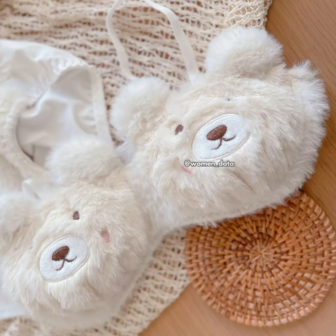 Women’s Winter Bear Fur Bra Panty Set