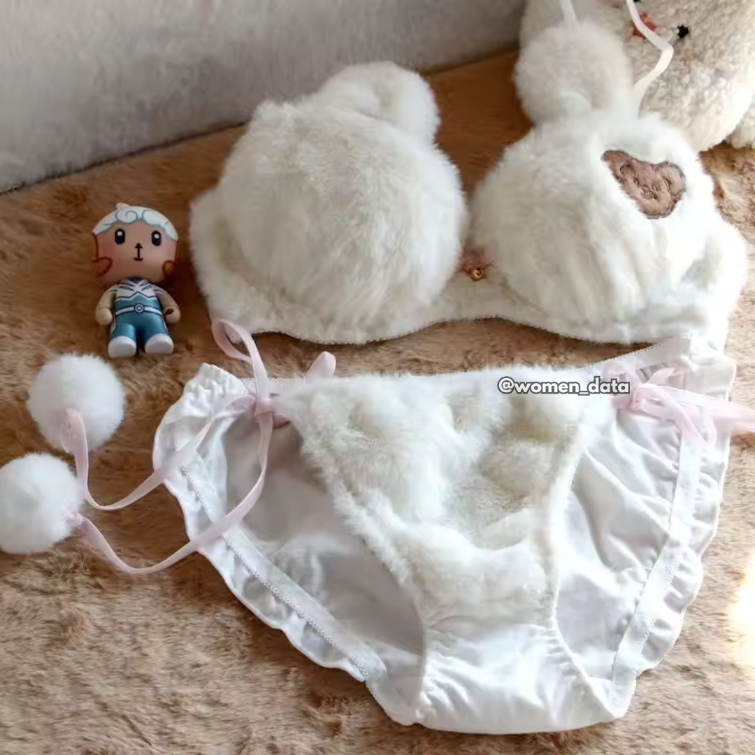 Women’s Winter Fluffy Bear Bra Panty Set